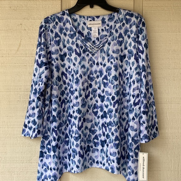 Alfred Dunner Top Blue Animal Print Montana Sky - Picture 13 of 15